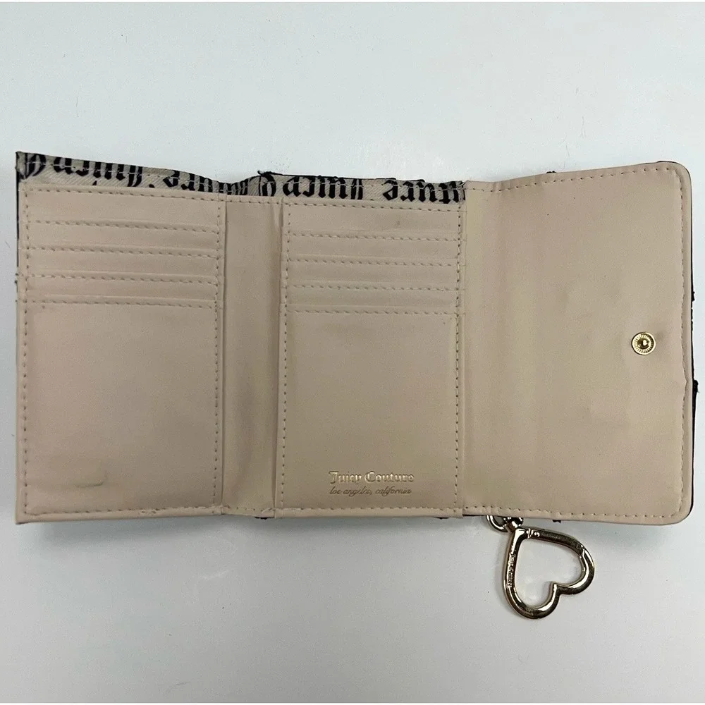 Juicy Couture Heartless Trifold Wallet Double Sided Gold Charm Liquorice Black